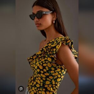 NWT Anthropologie Maeve One Sholder Ruffle Sunflower Top